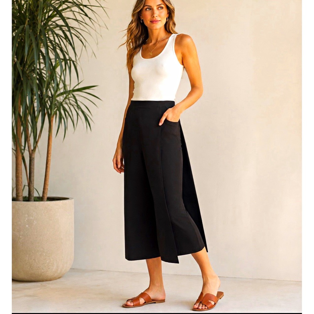 Betabrand The Sassiest Pants Capris Midi Skirt Overlay Black Women Size L long